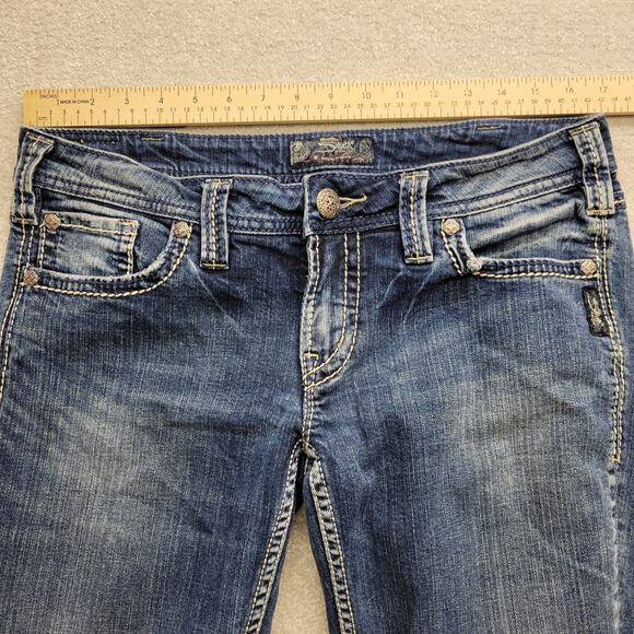 Silver Jeans Women's 32 x 29 Suki Western Glove Works Straight Leg Fit Blue - Picture 4 of 9